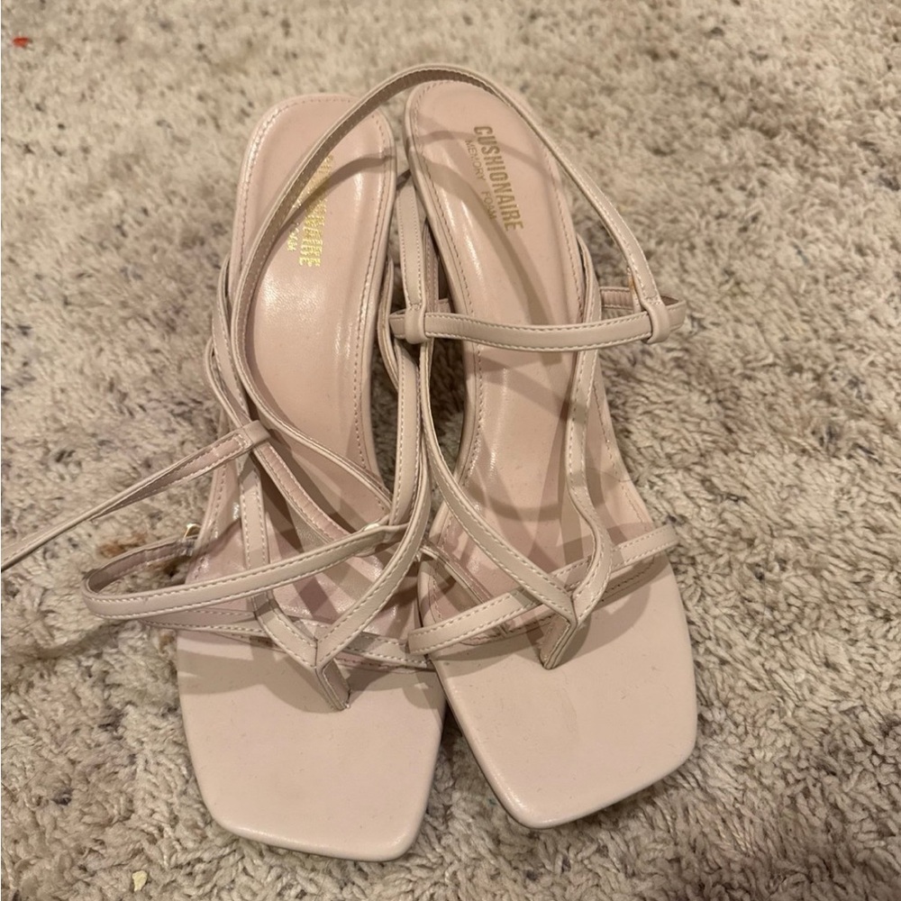 Charles & Keith Cream Strappy Heels with Square Toe